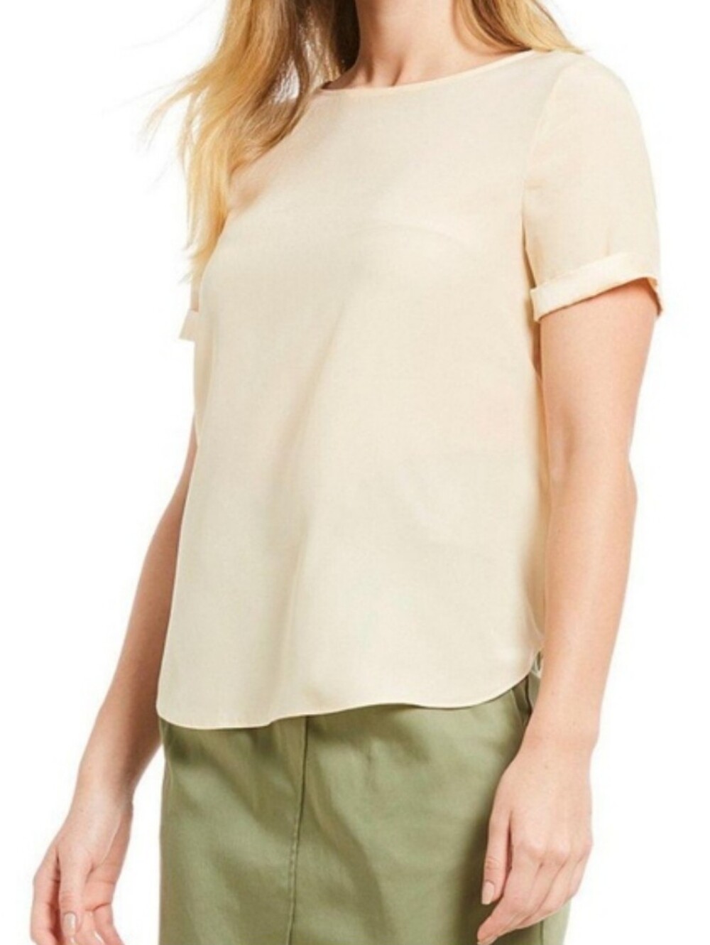 ANTONIO MELANI Cream Short Sleeve Silk-Blend Blouse